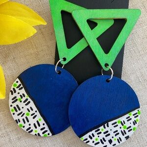 Geometric Green and Blue Earrings